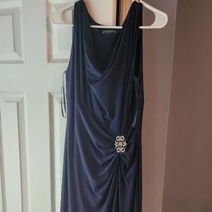 Ralph Lauren Navy Gown with side stone broach